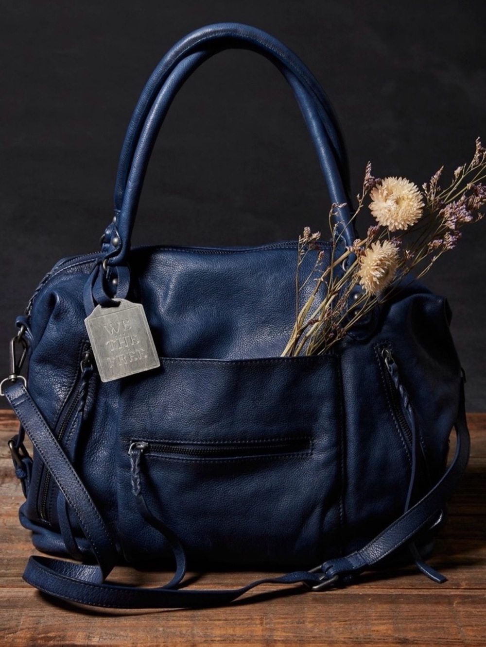 FREE PEOPLE WE THE FREE EMERSON TOTE in “DARK RINSE” NAVY BLUE NWT sz Large